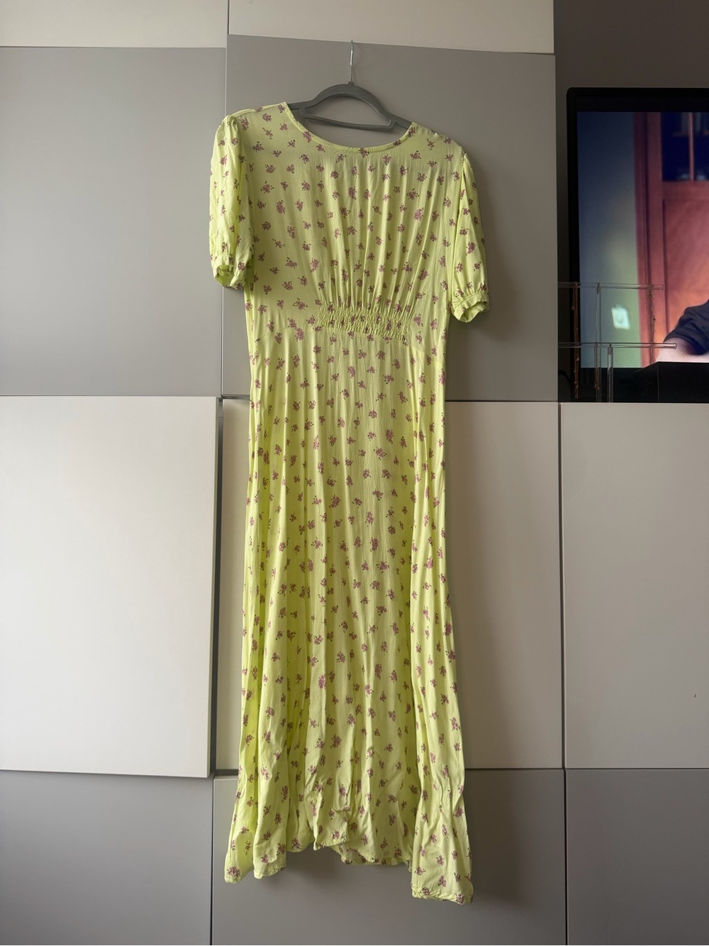 Faithfull the Brand Lime Yellow Floral Puff-Sleeve Maxi Dress